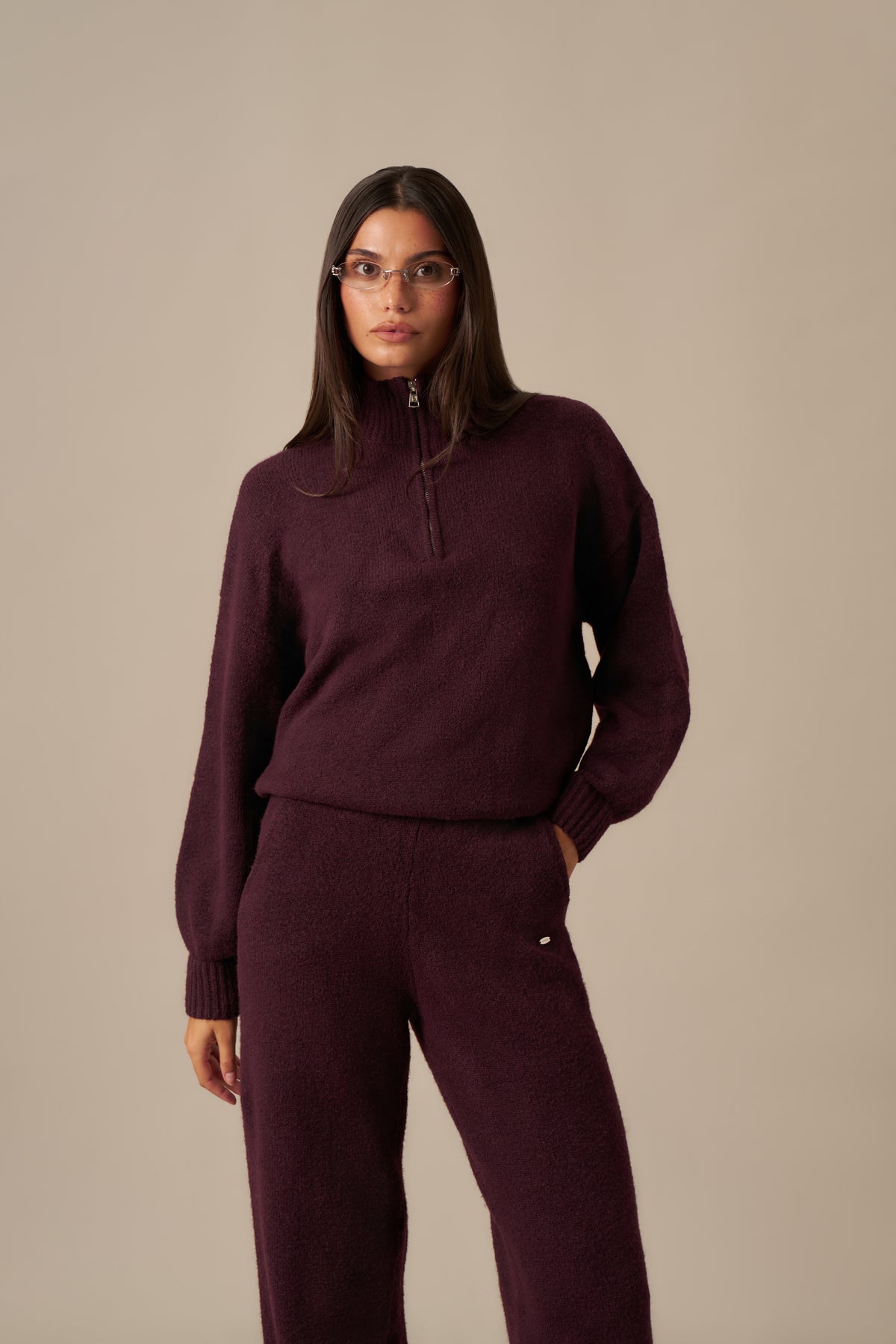 Quarter Zip Knitted 2 In 1 Co Ord - Fig
