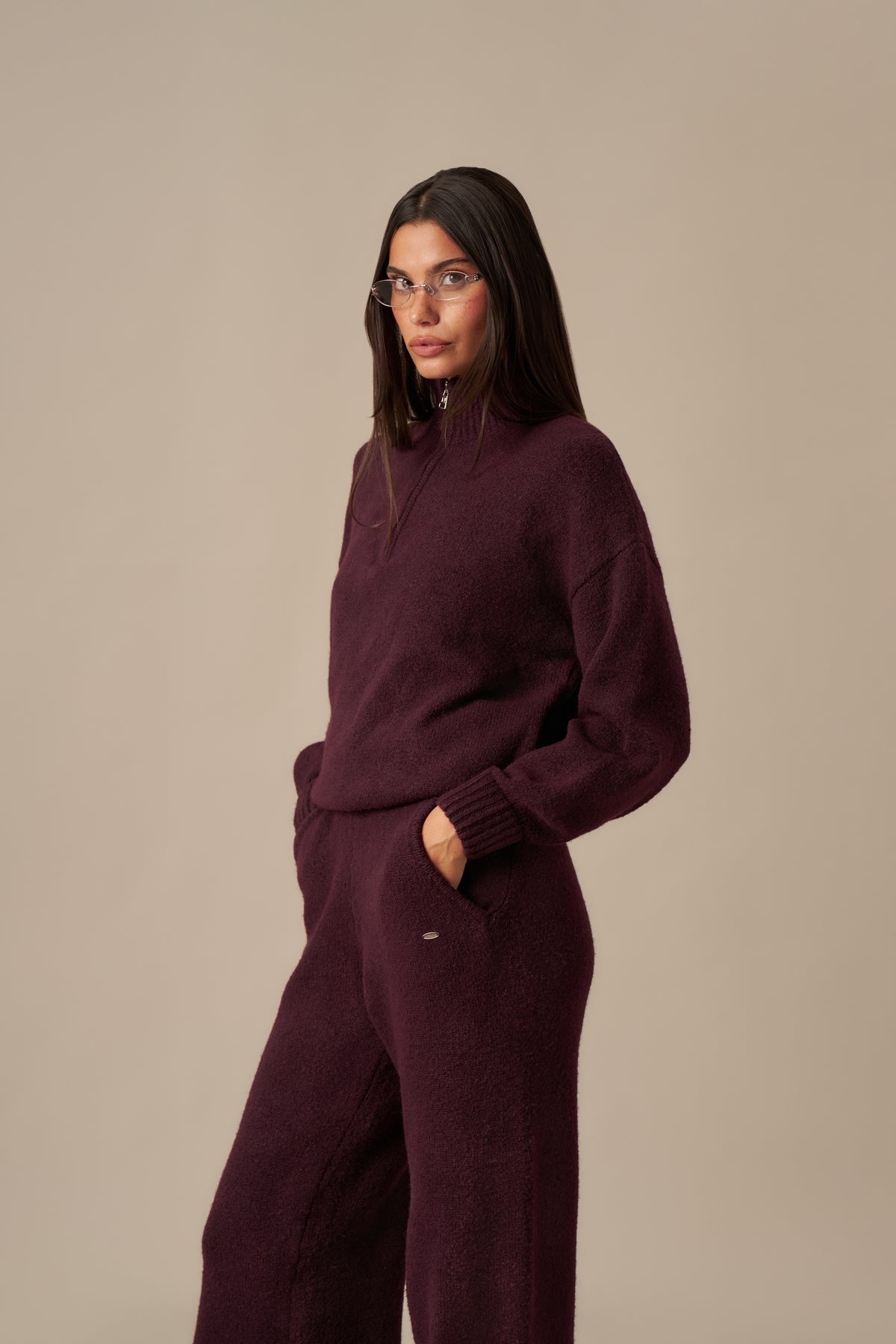 Quarter Zip Knitted 2 In 1 Co Ord - Fig