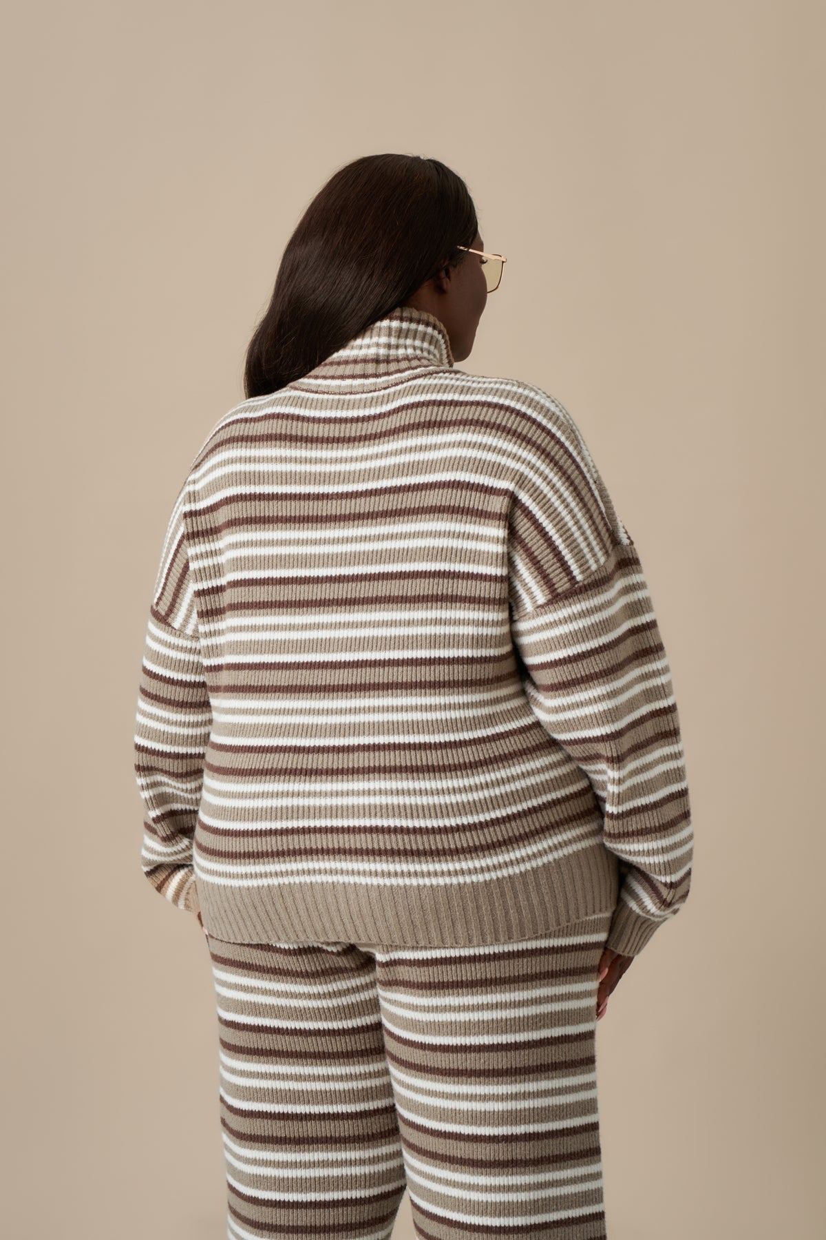 Stripe Knitted Funnel Neck Jacket - Olive Stone