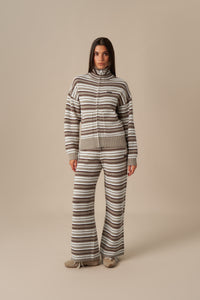 Stripe Knitted Wide Leg Trousers - Olive Stone