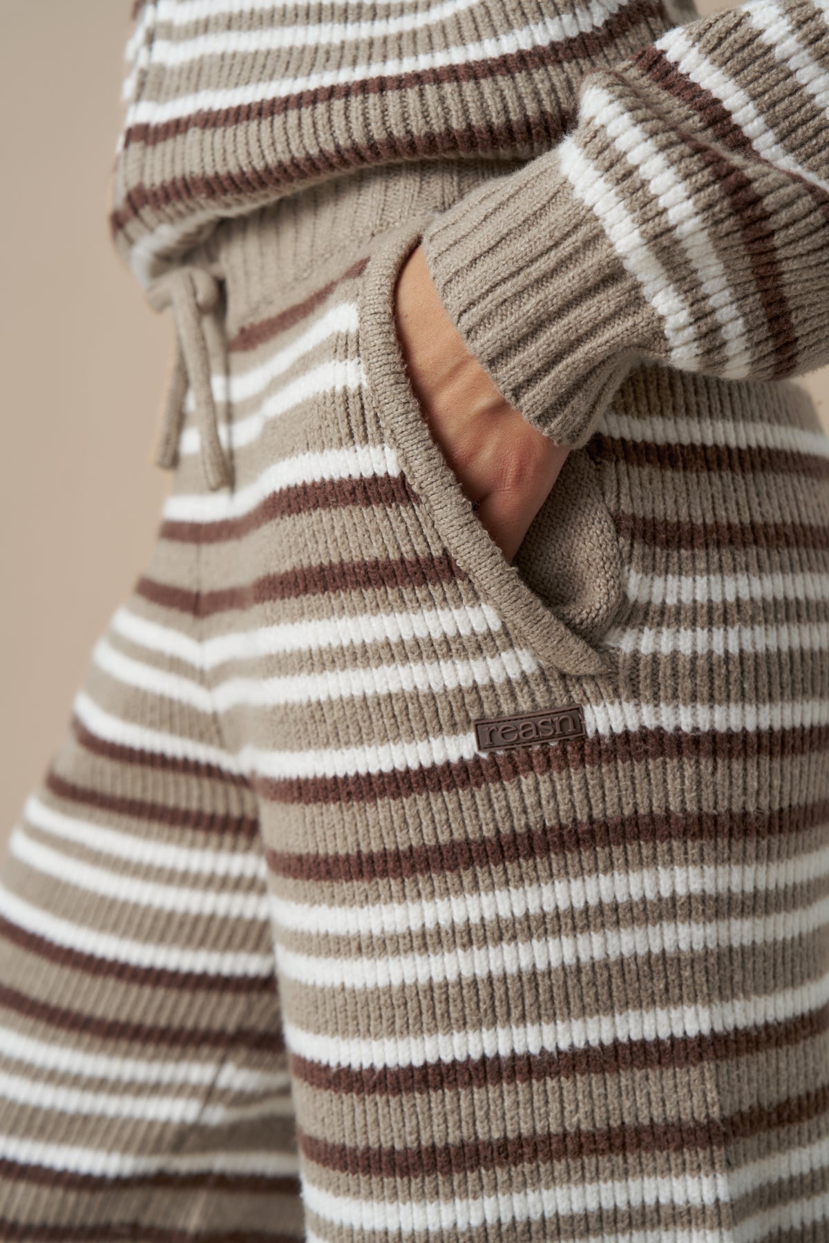 Stripe Knitted Wide Leg Trousers - Olive Stone