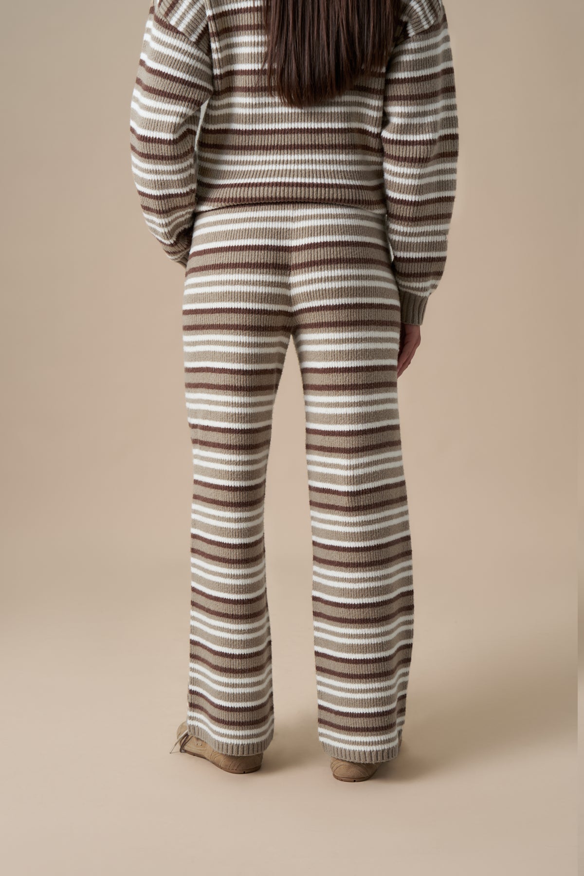 Stripe Knitted Wide Leg Trousers - Olive Stone