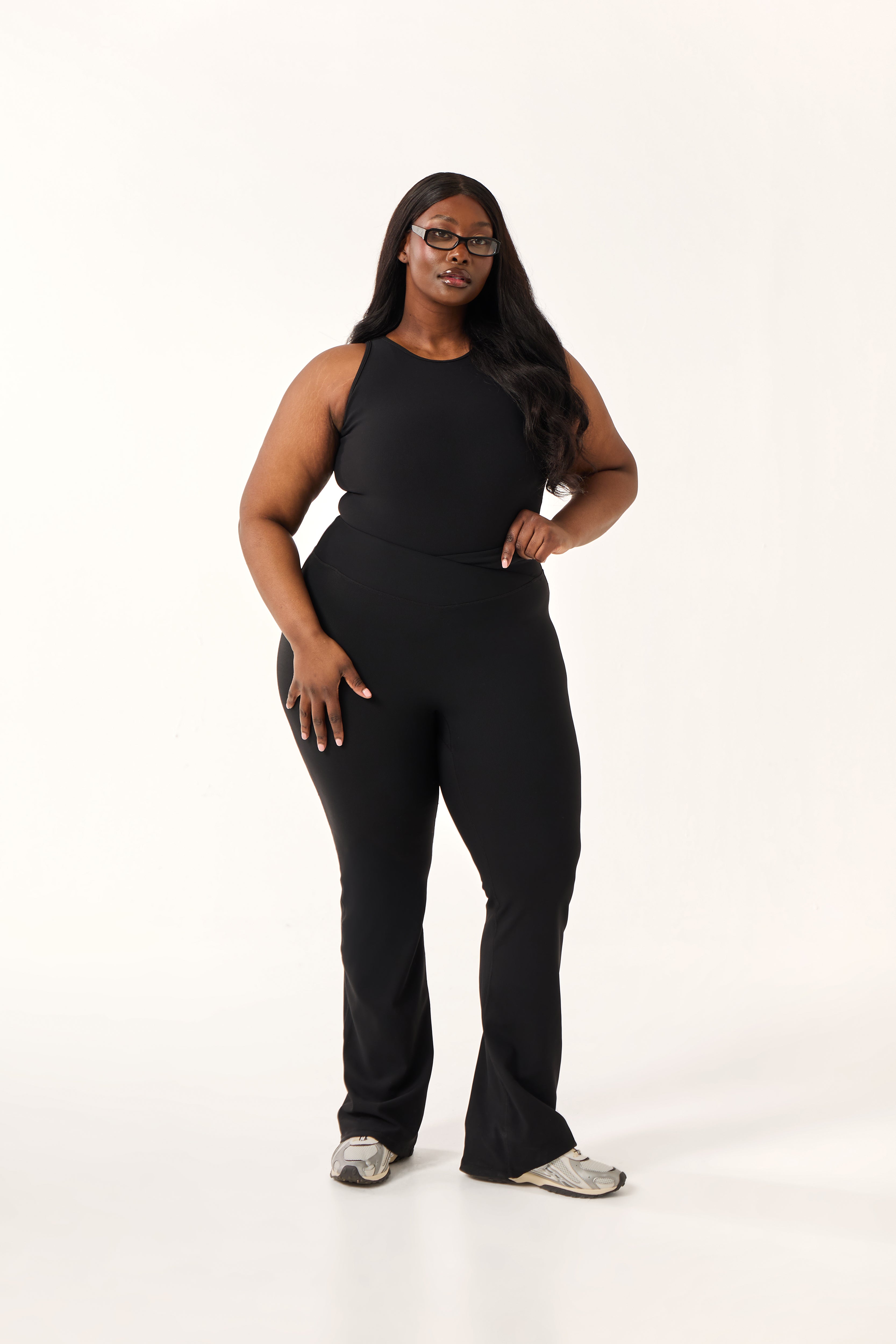 The Sculpt Wrap Waistband Flare Leg Trouser - Core Black – reasn