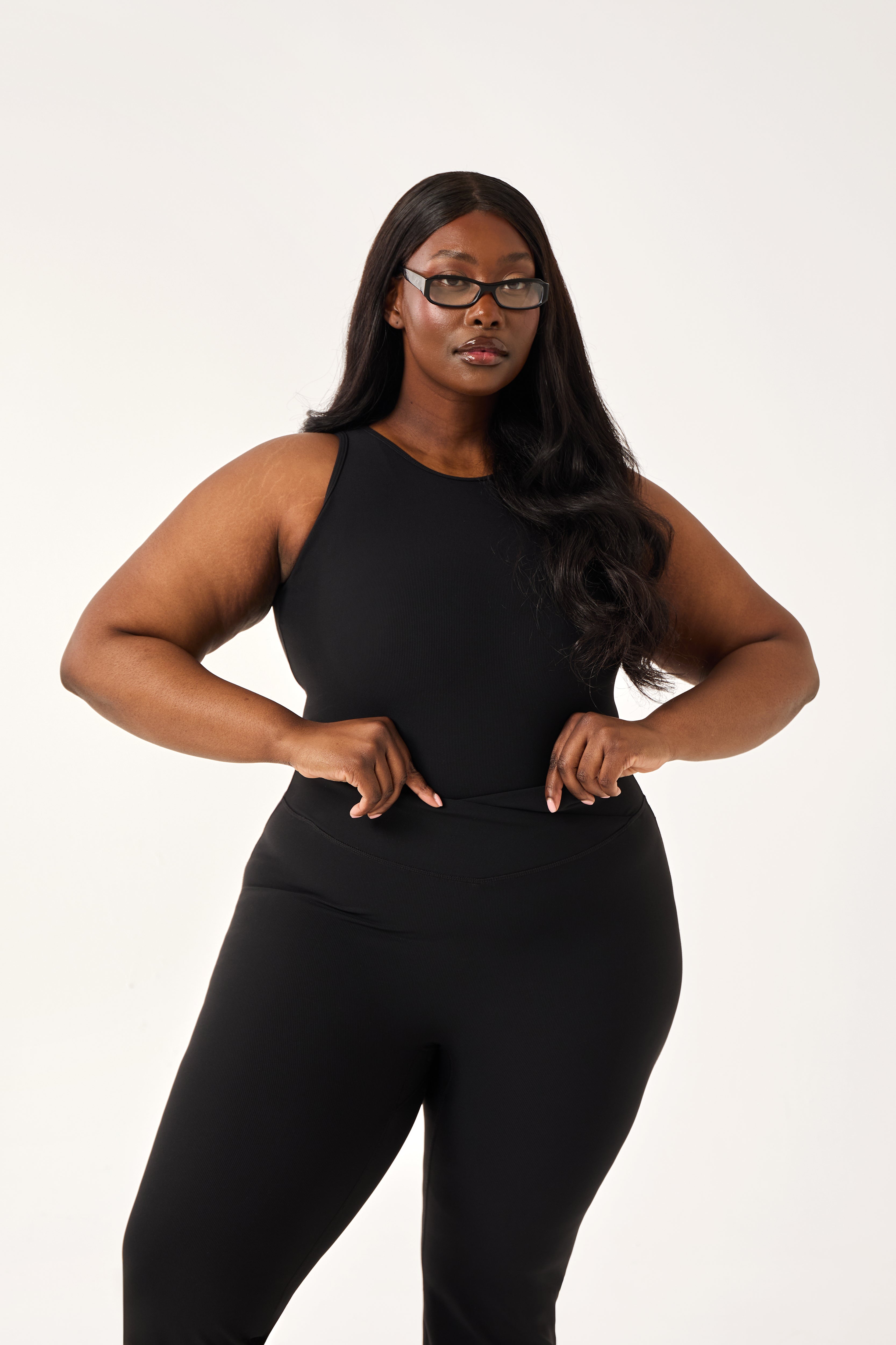 The Sculpt Built In Bra Racer Neck Bodysuit - Core Black – reasn