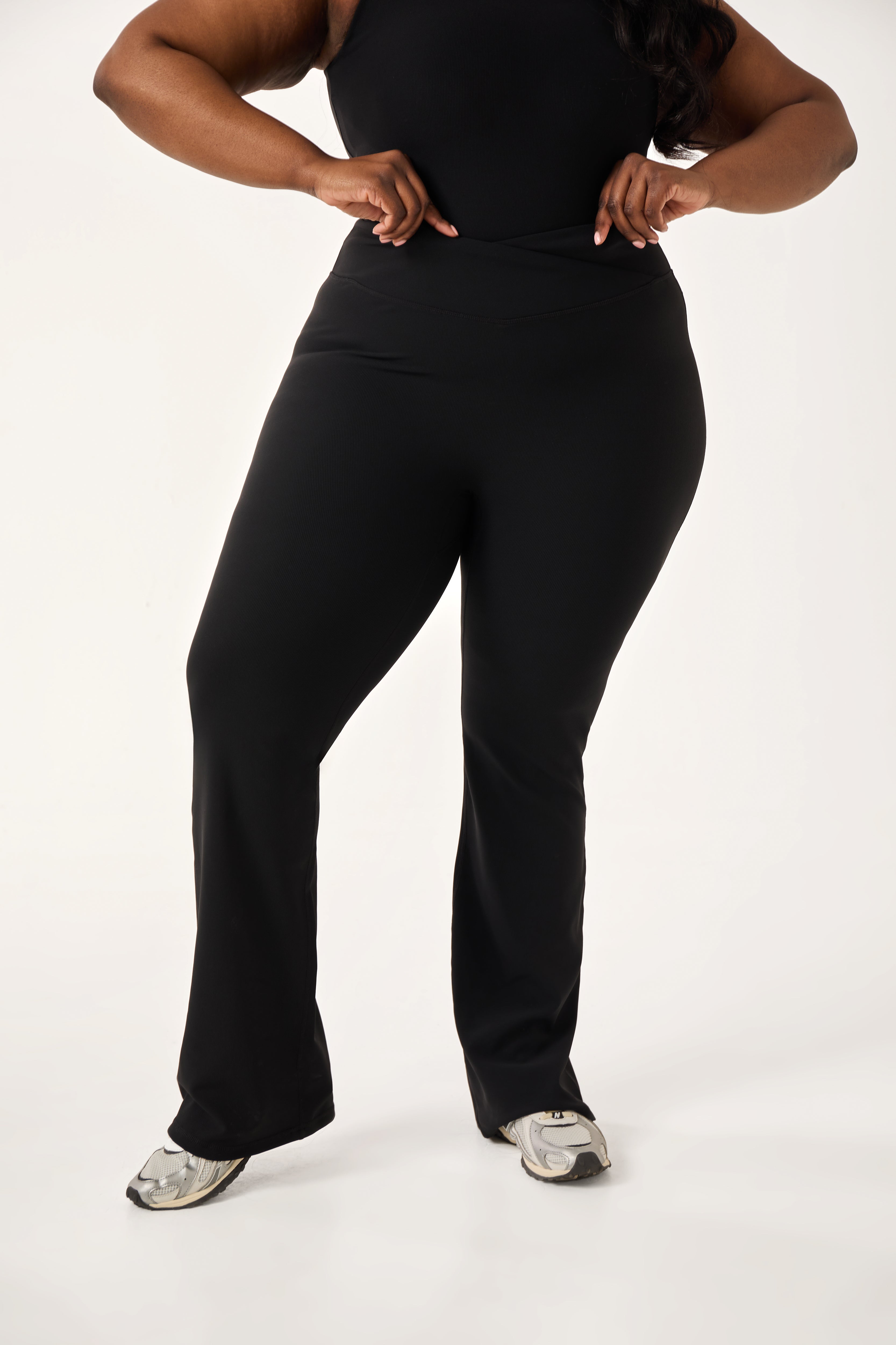 The Sculpt Wrap Waistband Flare Leg Trouser - Core Black – reasn