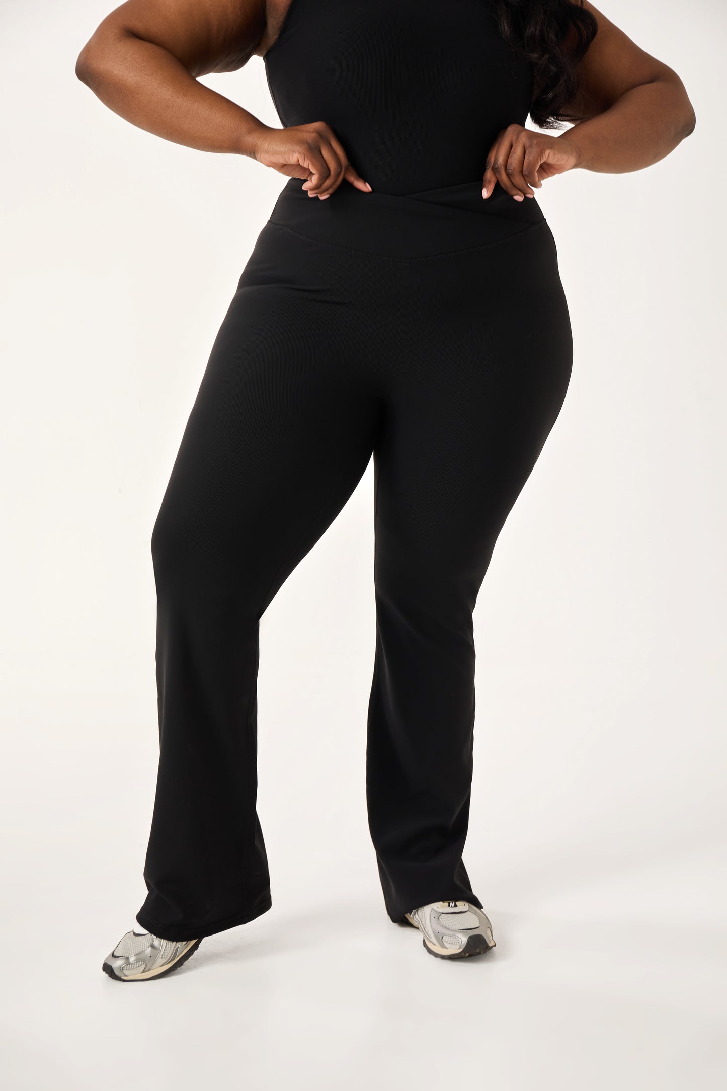 The Sculpt Wrap Waistband Flare Leg Trouser - Core Black