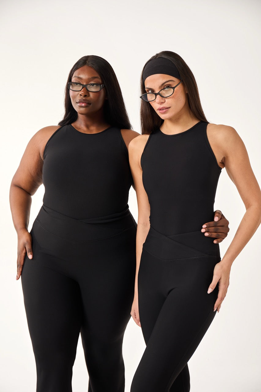 The Sculpt Wrap Waistband Flare Leg Trouser - Core Black – reasn