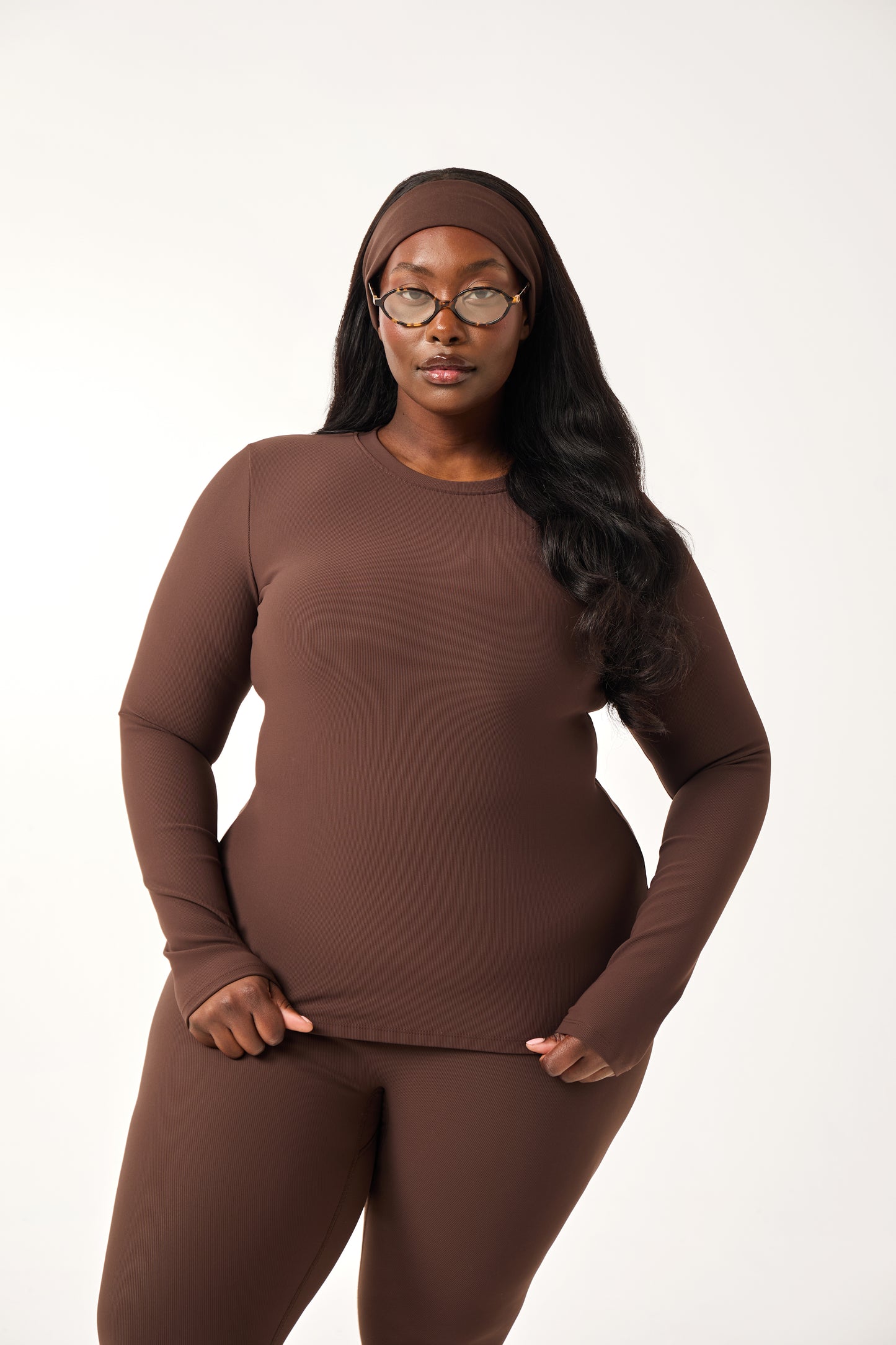 The Sculpt Crew Neck Built In Bra Top - Espresso