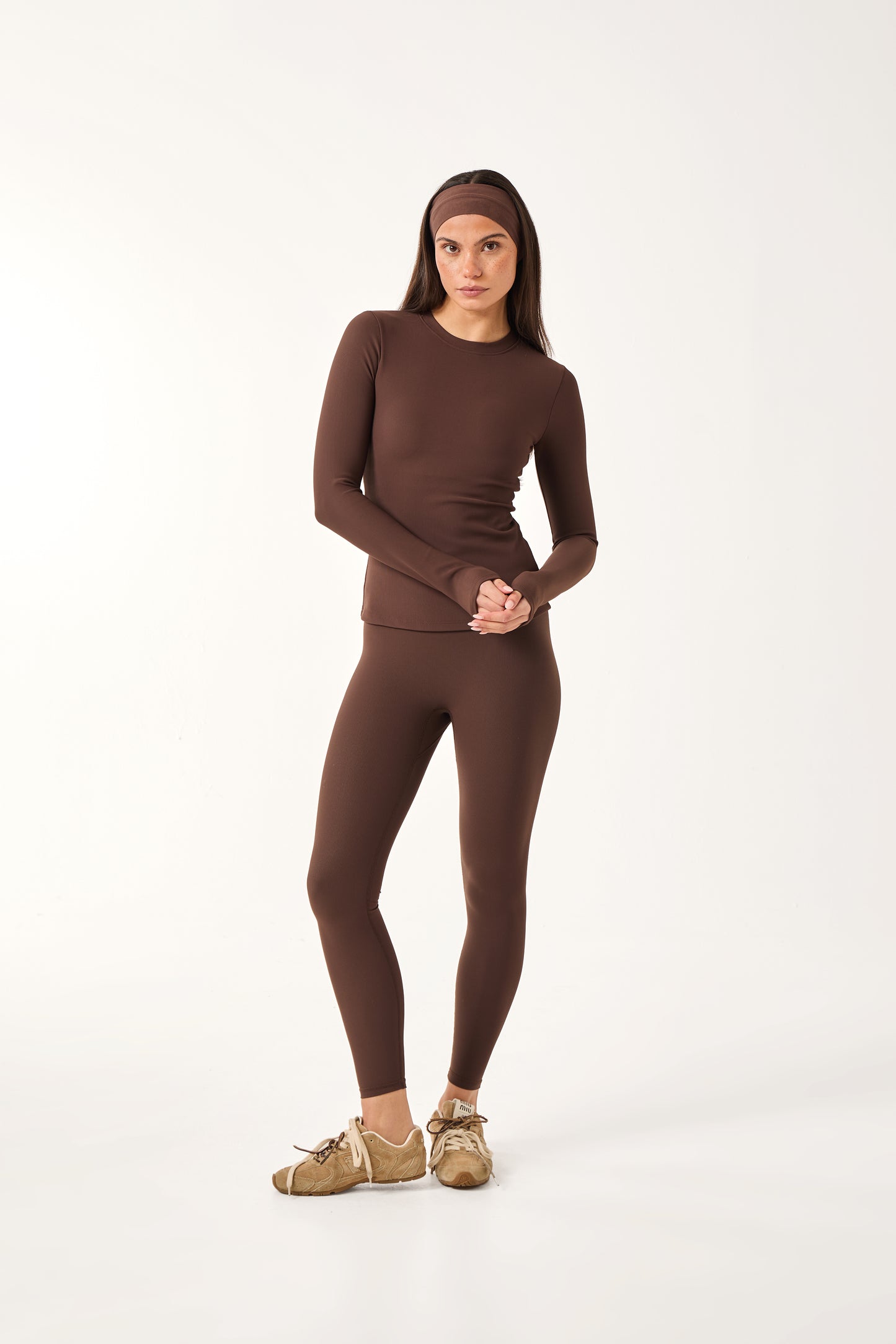 The Sculpt Crew Neck Built In Bra Top - Espresso
