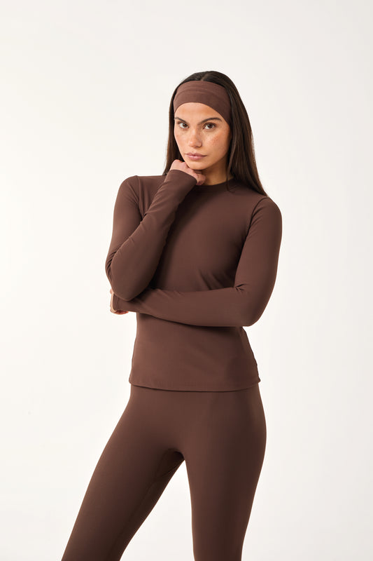 The Sculpt Crew Neck Built In Bra Top - Espresso
