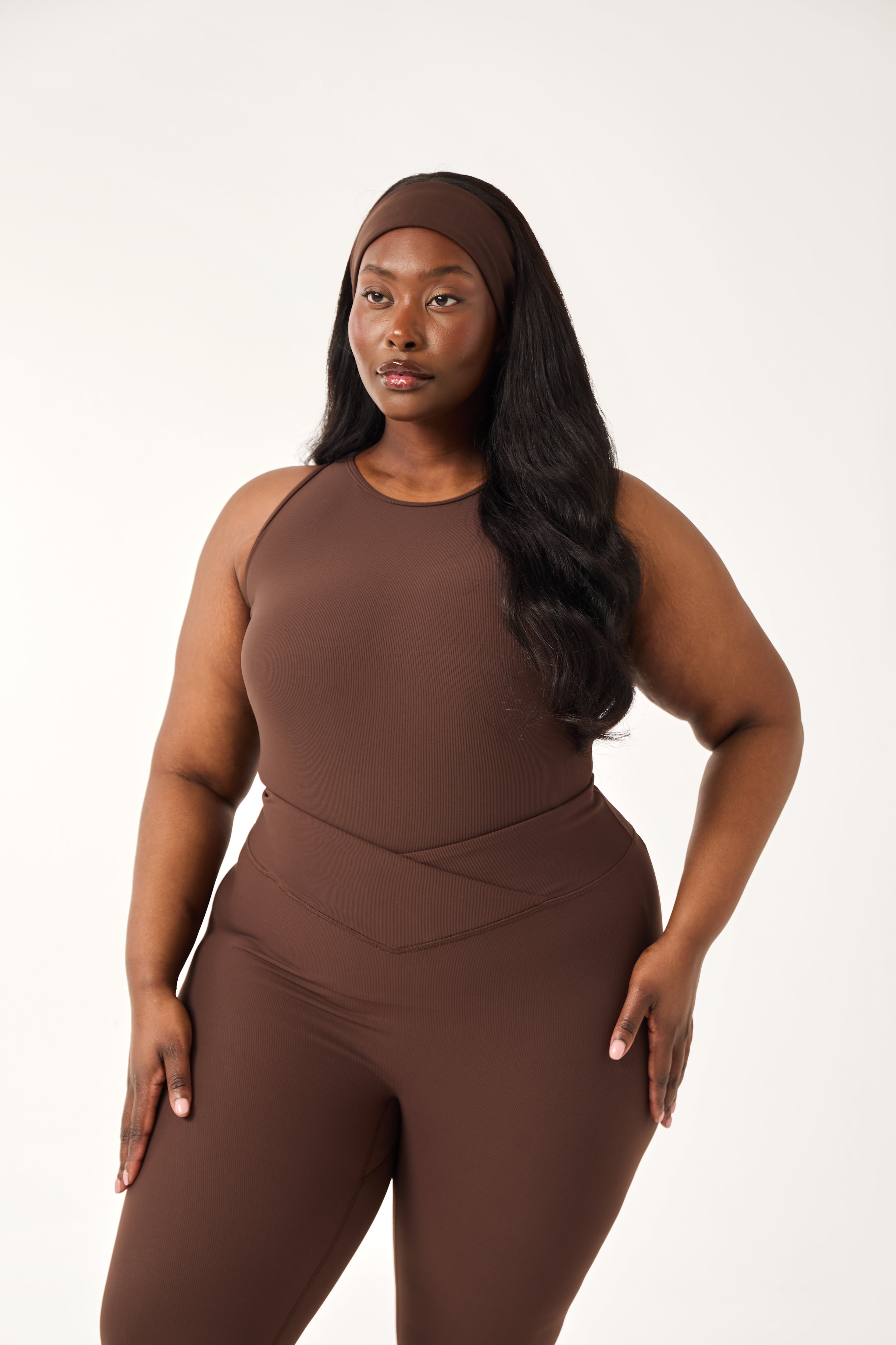 The Sculpt Built In Bra Racer Neck Bodysuit - Espresso – reasn