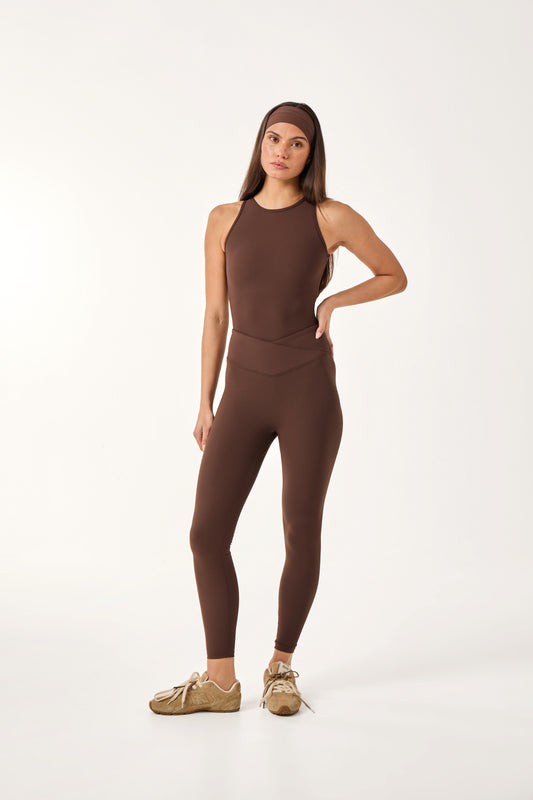 The Sculpt High Waist Wrap Waistband Leggings - Espresso