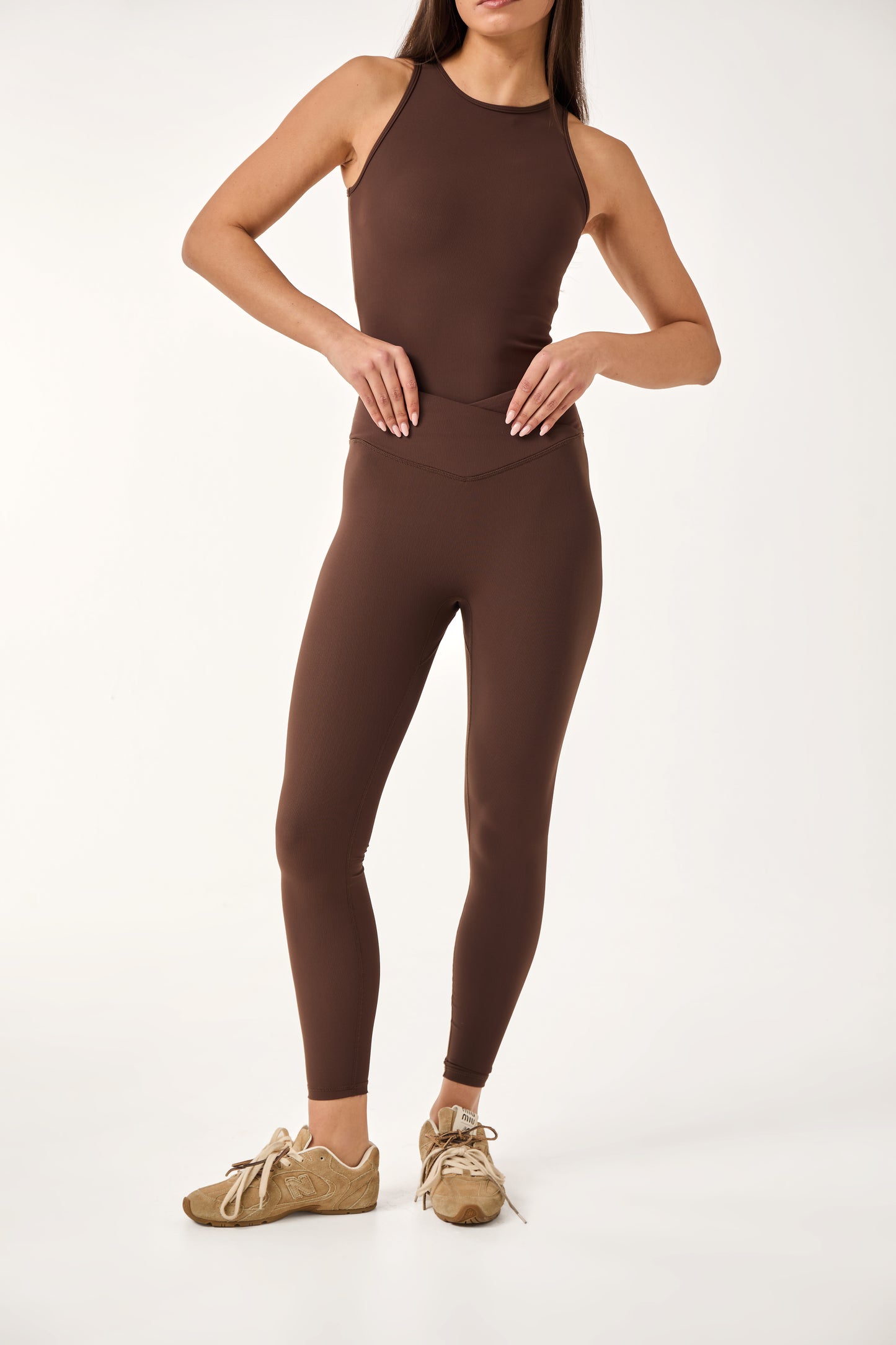The Sculpt High Waist Wrap Waistband Leggings - Espresso