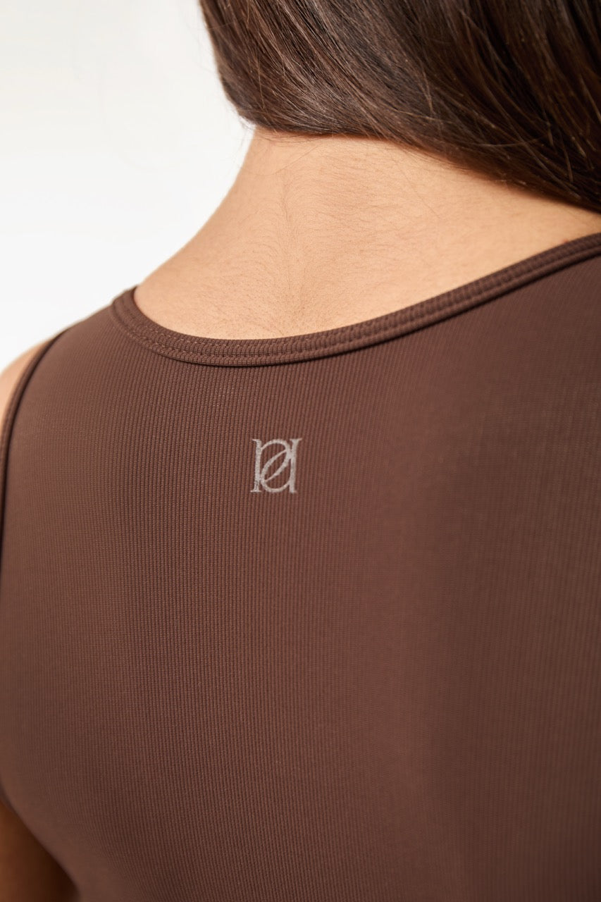The Sculpt Built In Bra Racer Neck Bodysuit - Espresso