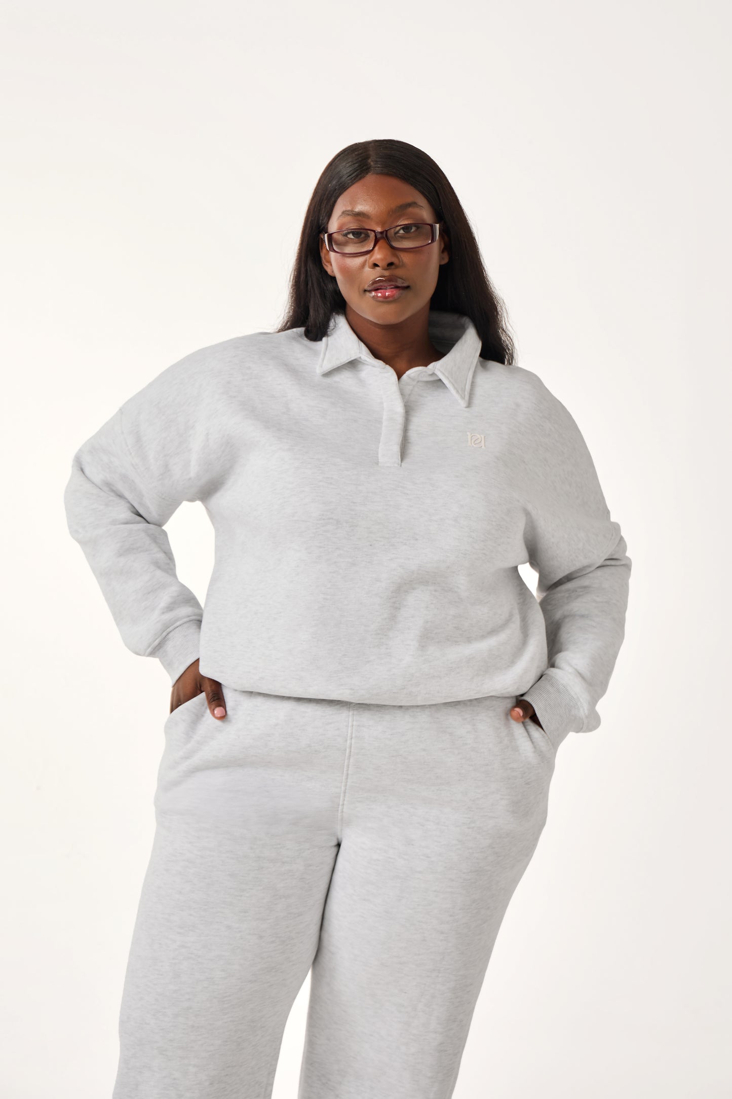 Button Front Collar 2 In 1 Tracksuit - Grey Marl