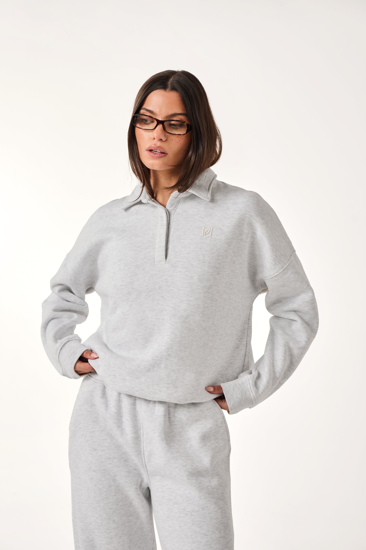 Button Front Collar 2 In 1 Tracksuit - Grey Marl
