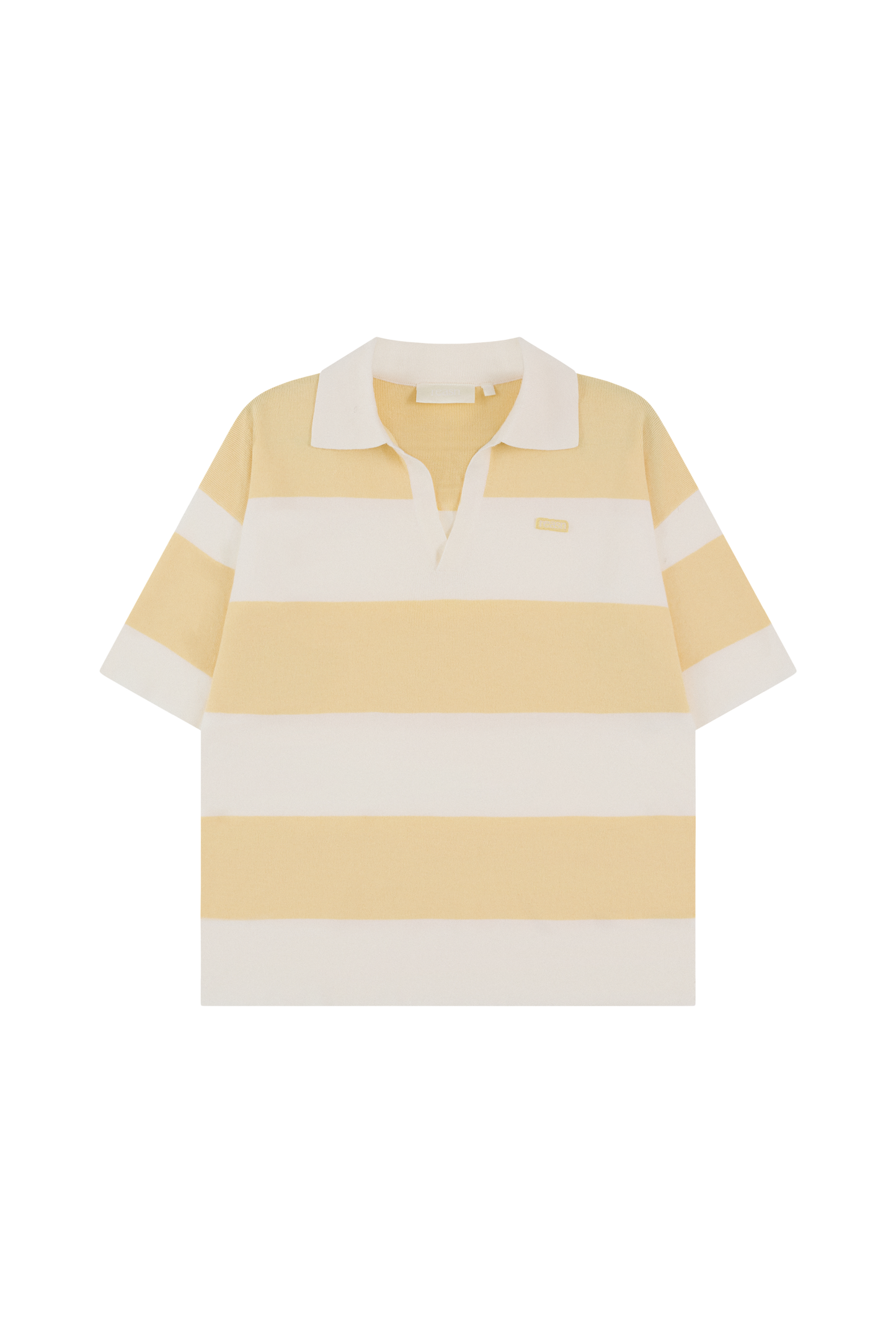 Stripe Knitted Collar Short Sleeve Top - Lemon Sorbet