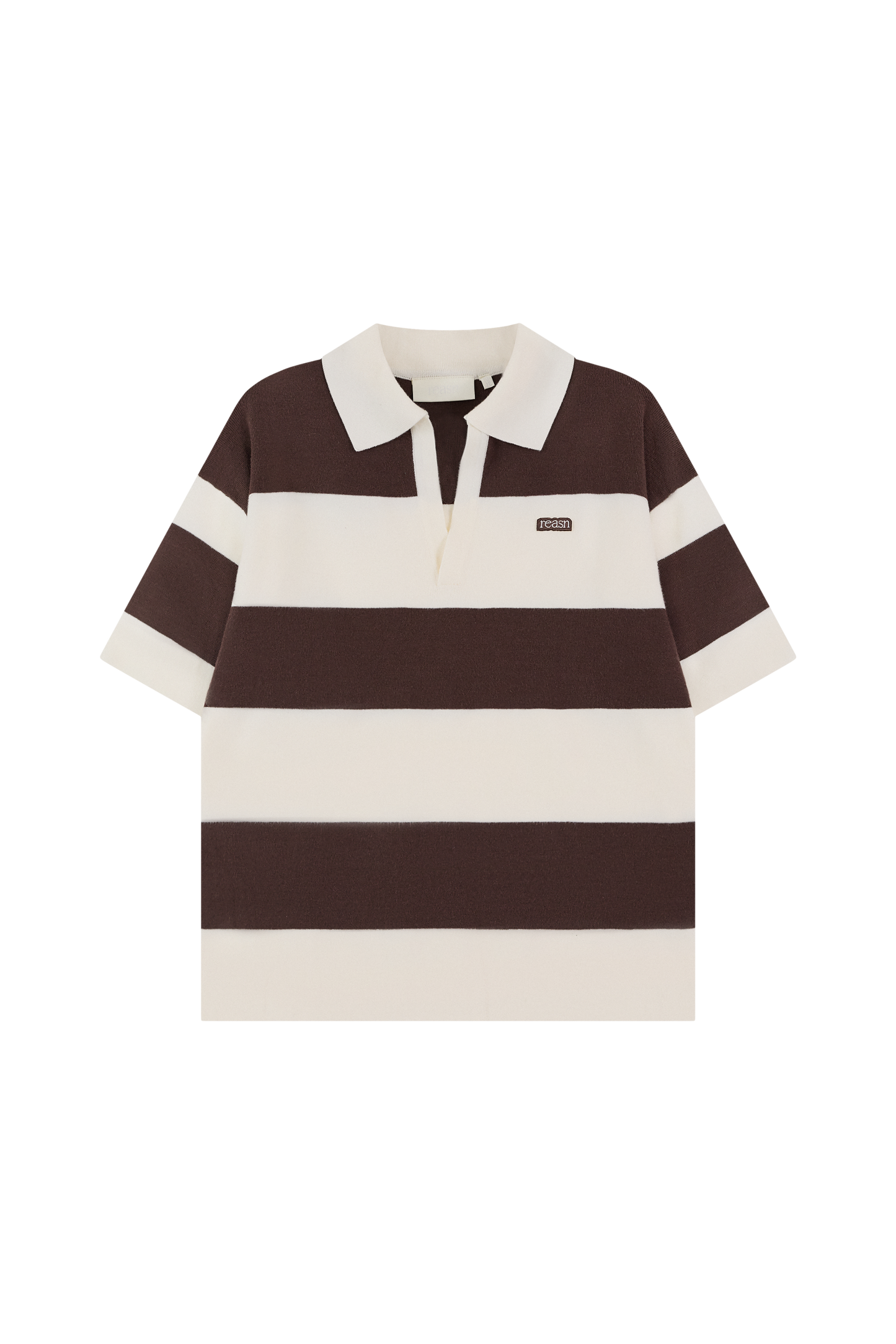 Stripe Knitted Collar Short Sleeve Top - Cocoa