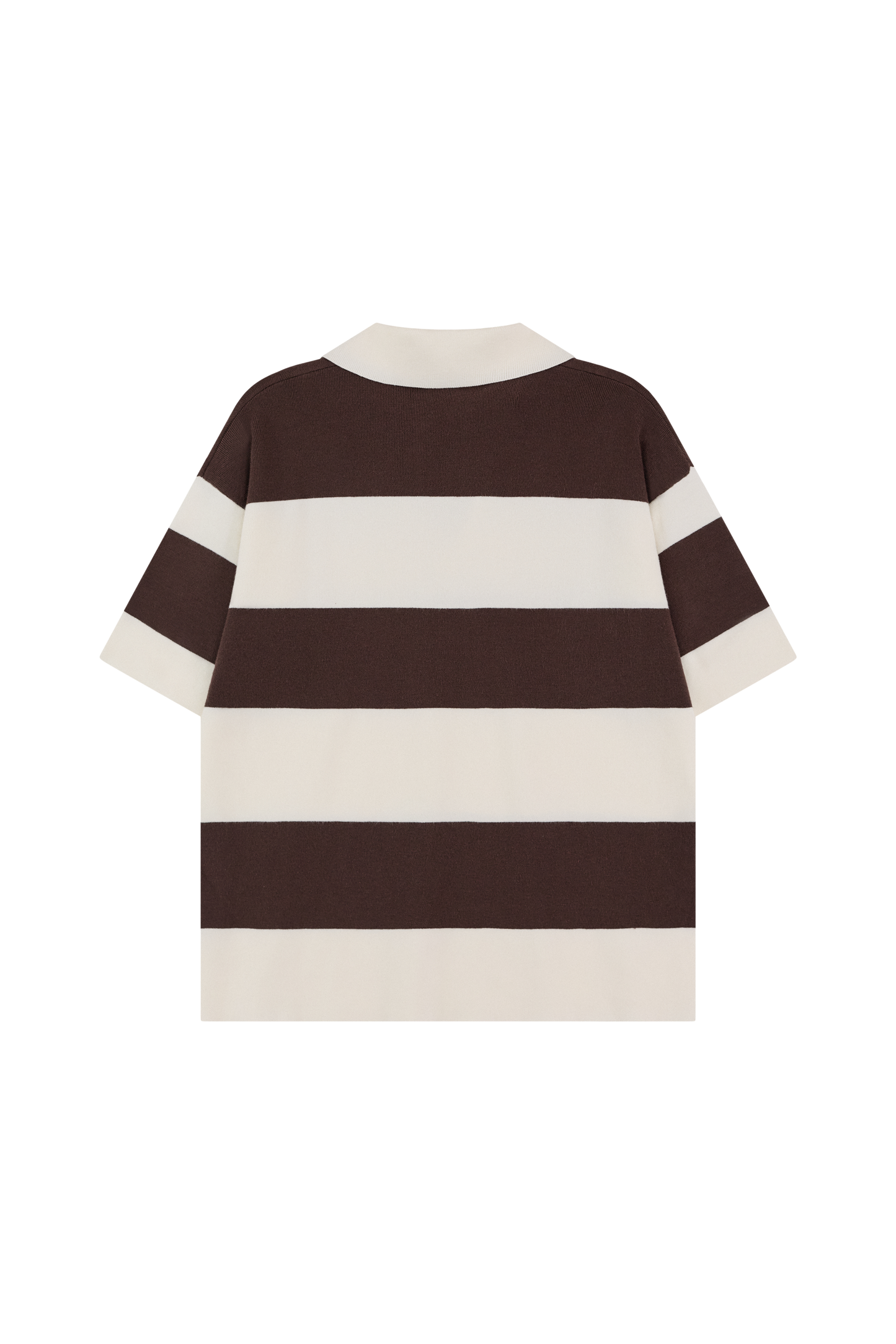 Stripe Knitted Collar Short Sleeve Top - Cocoa
