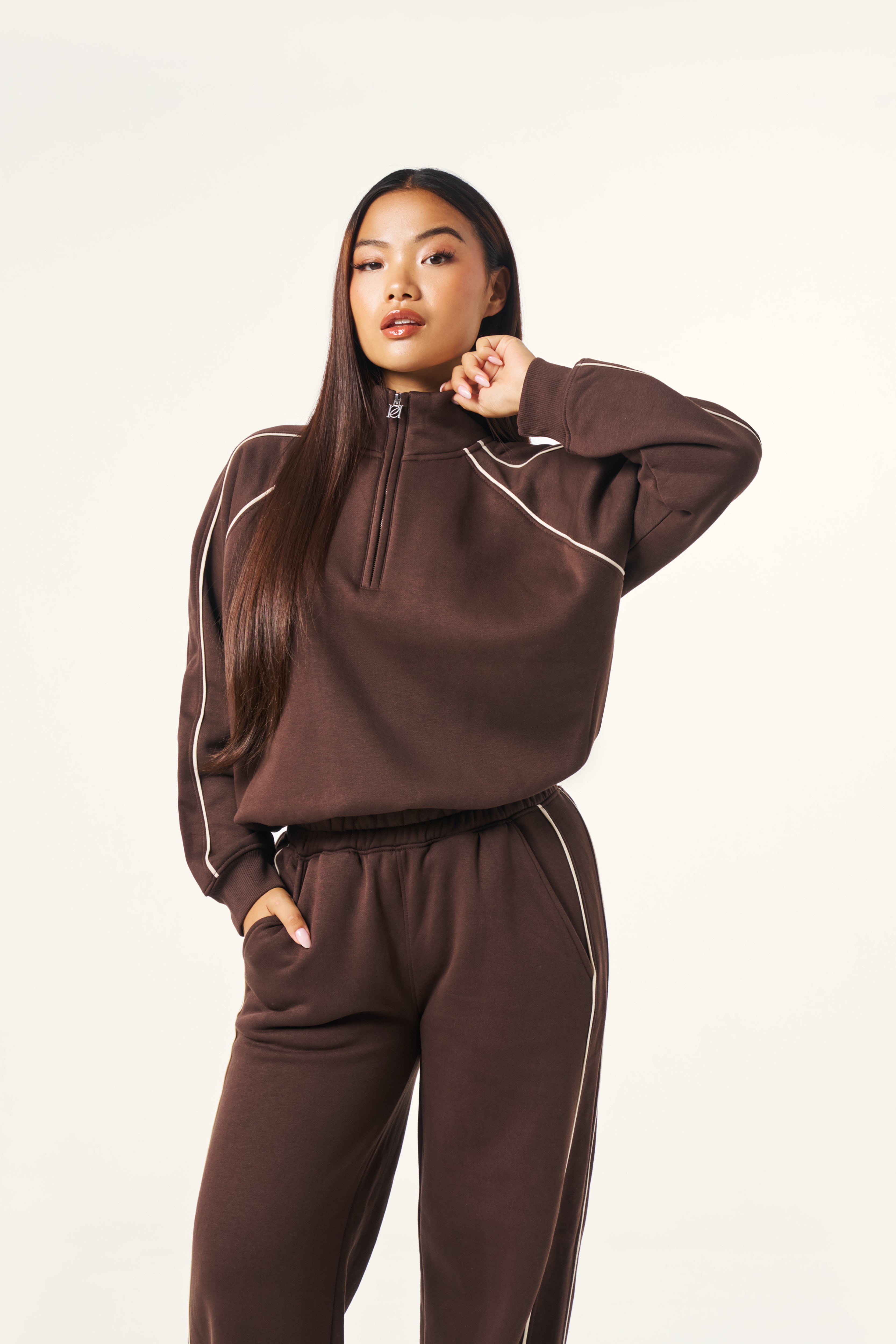 Quarter Zip 2 in 1 Tracksuit - Espresso – reasn