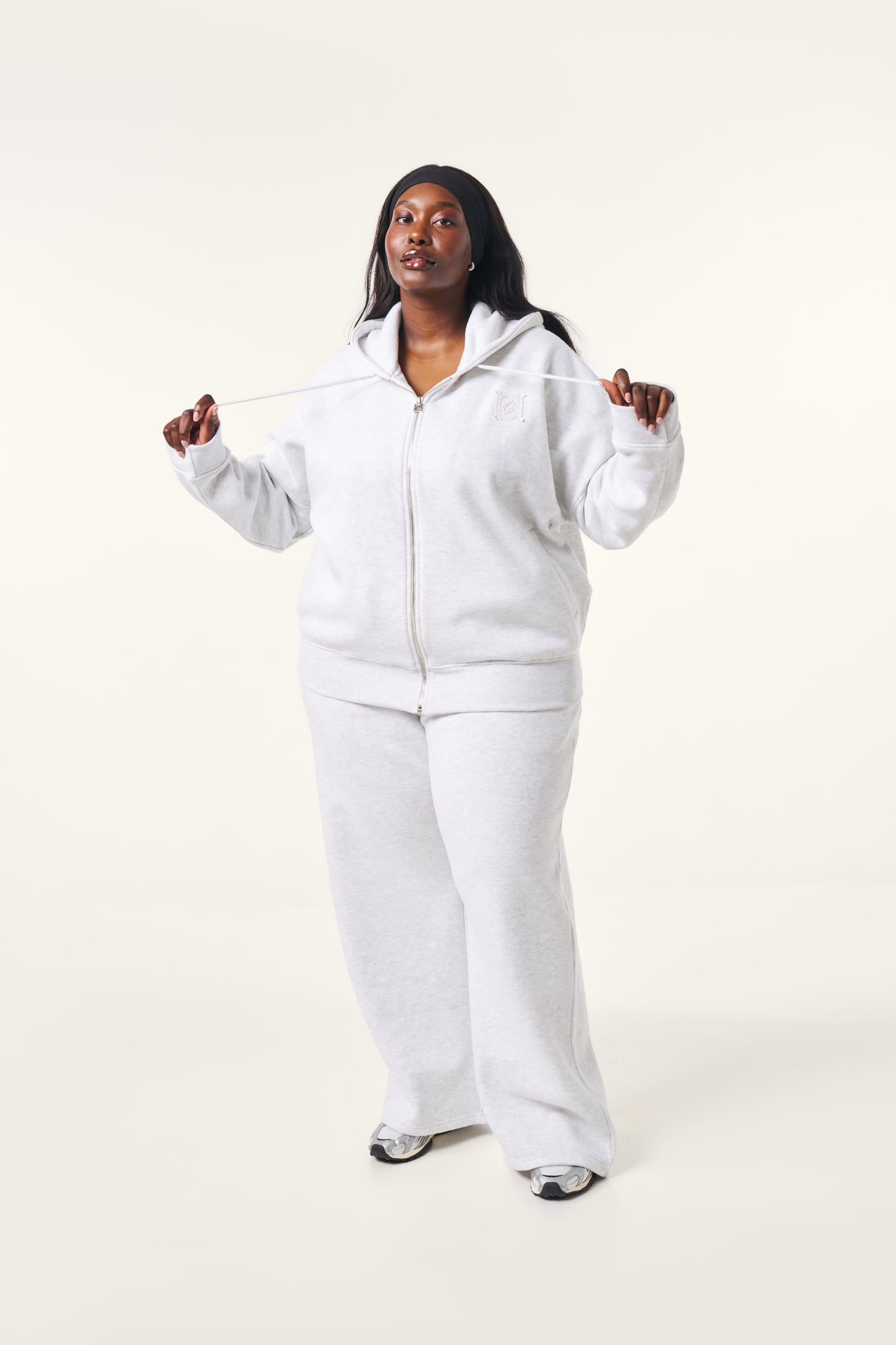 High Waist Wide Leg Joggers - Grey Marl