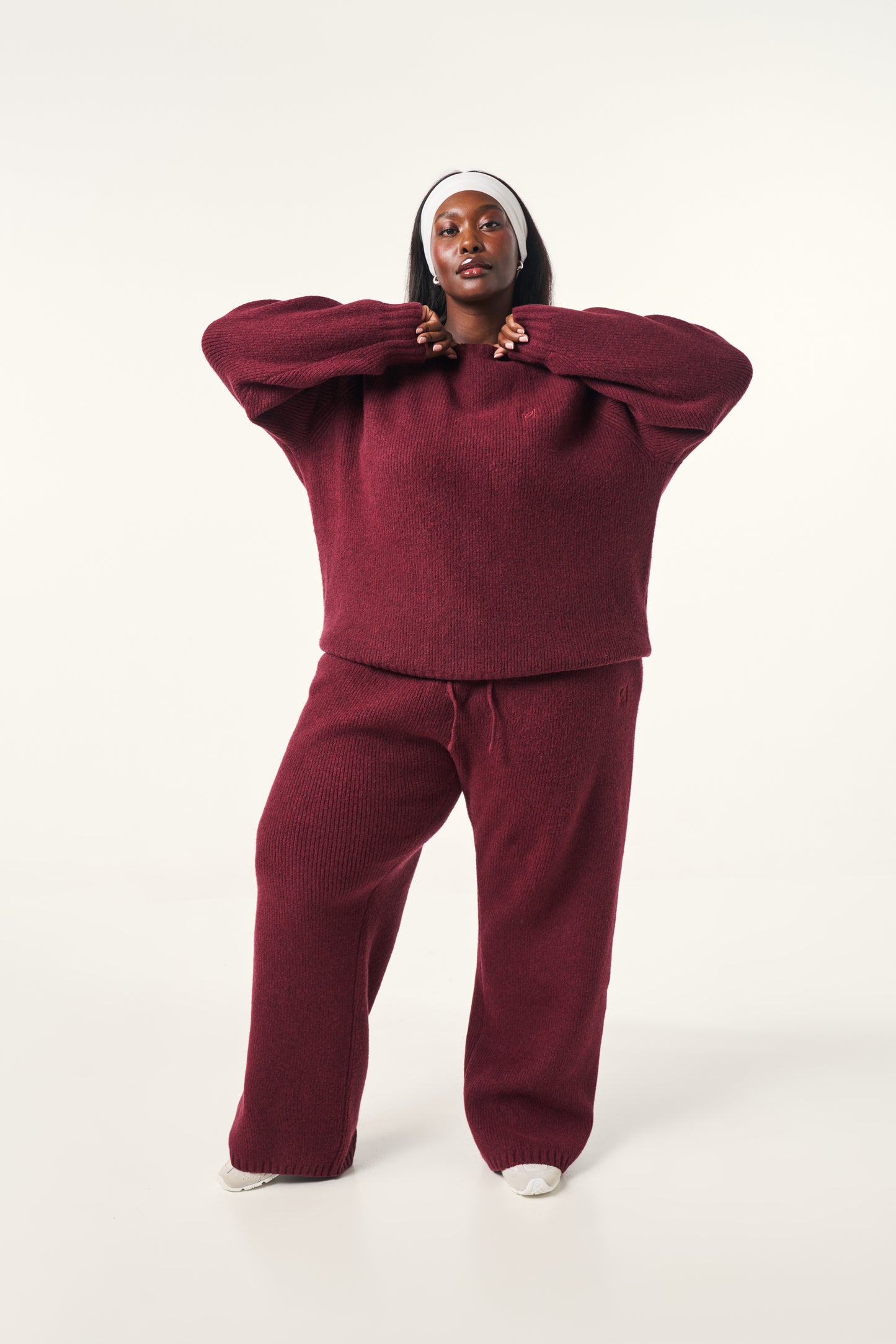 Oversized Premium Crew Neck Knitted Jumper - Dark Cherry