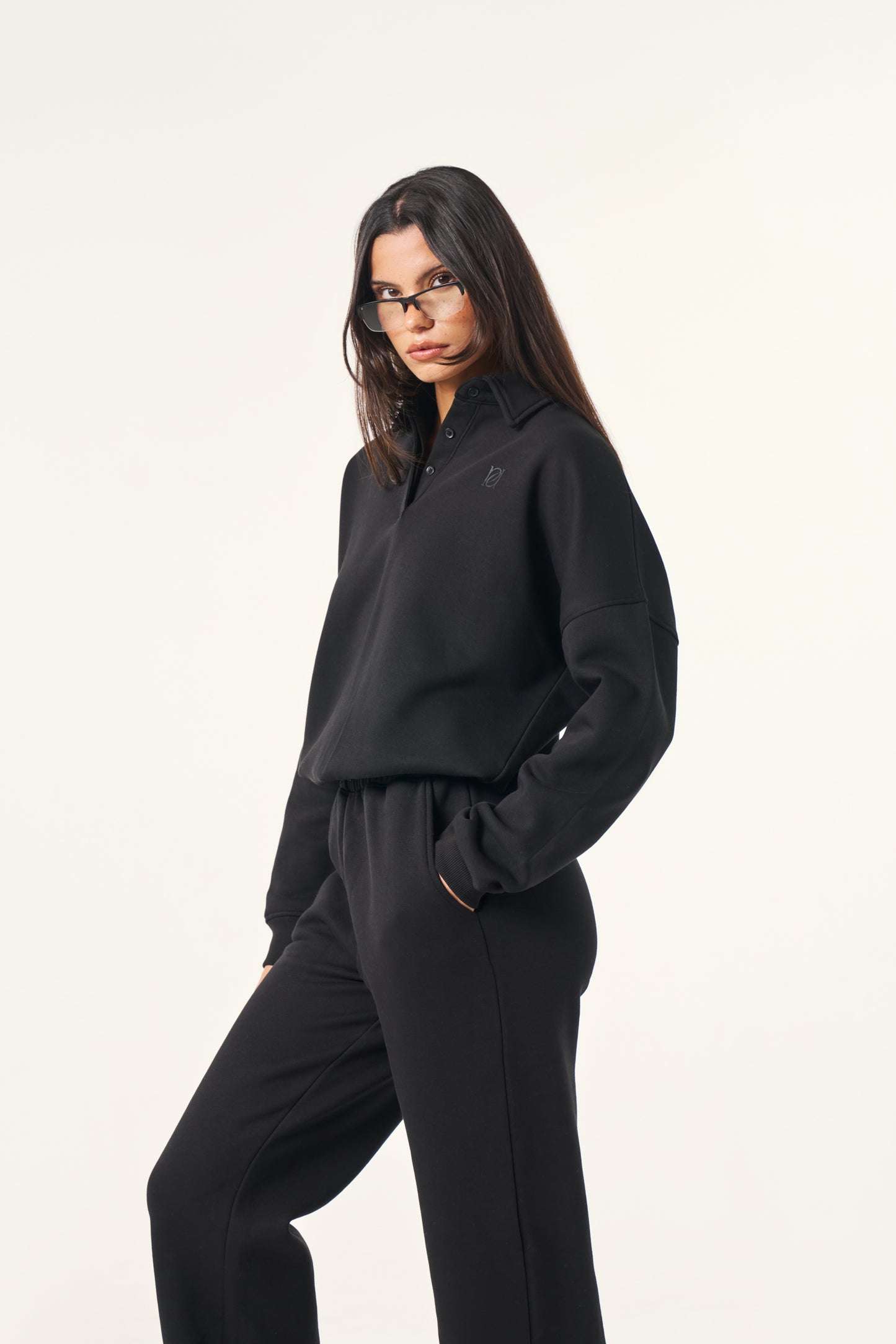 Button Front Collar 2 in 1 Tracksuit - Core Black