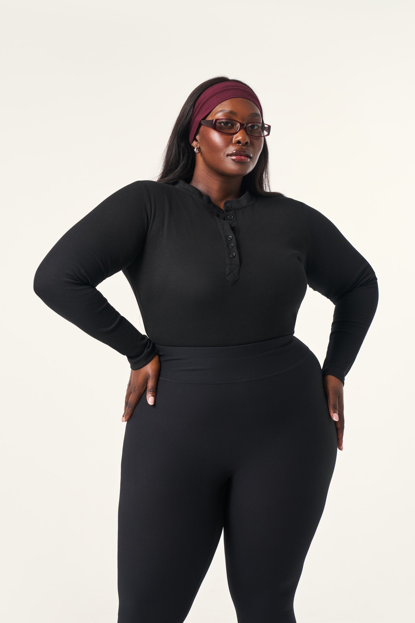 Ribbed Button Front Built in Bra Bodysuit - Core Black