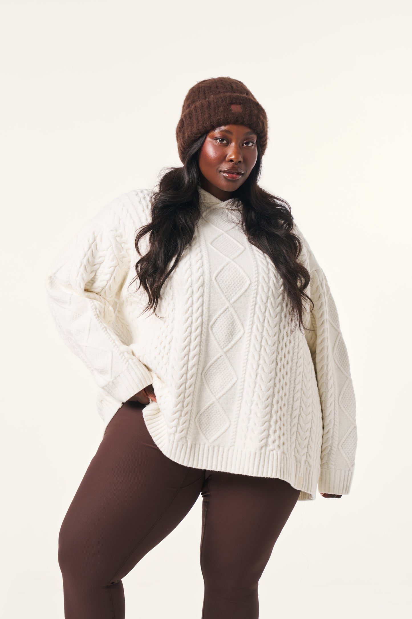 Chunky Cable Premium Knitted Hoodie - Crème