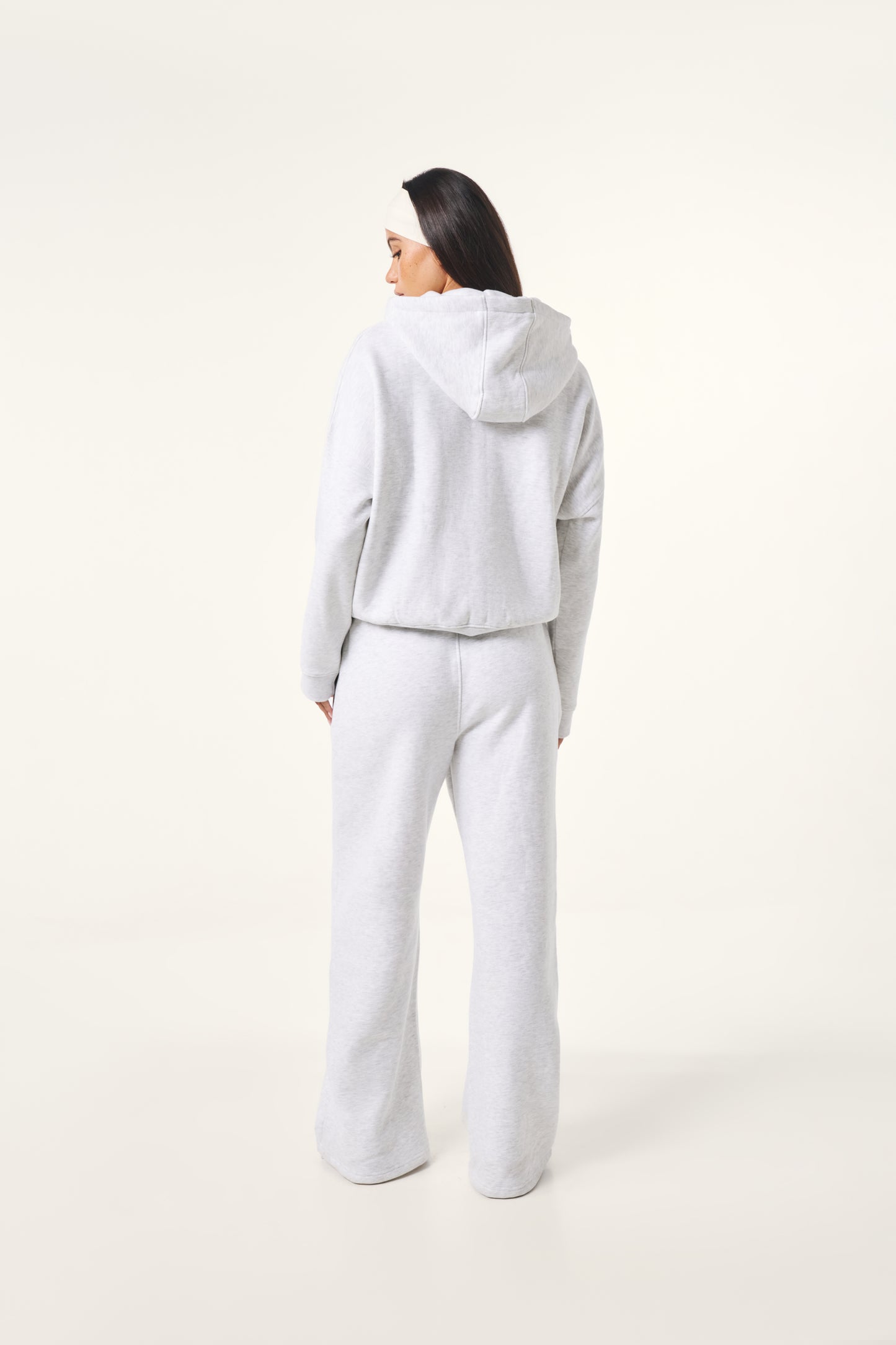 High Waist Wide Leg Joggers - Grey Marl