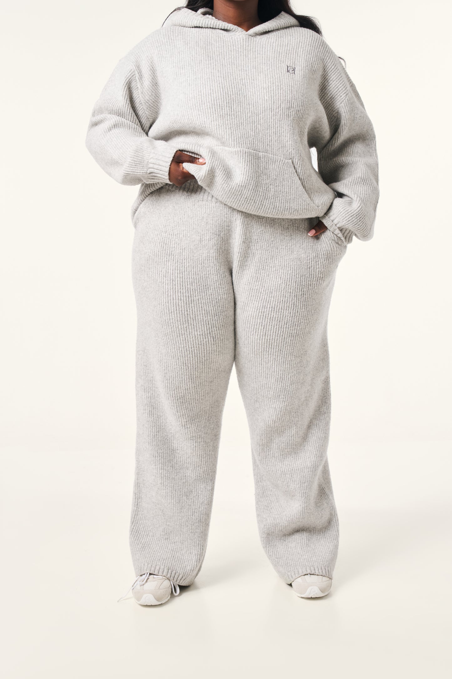 Wide Leg Premium Knitted Trousers - Grey Marl