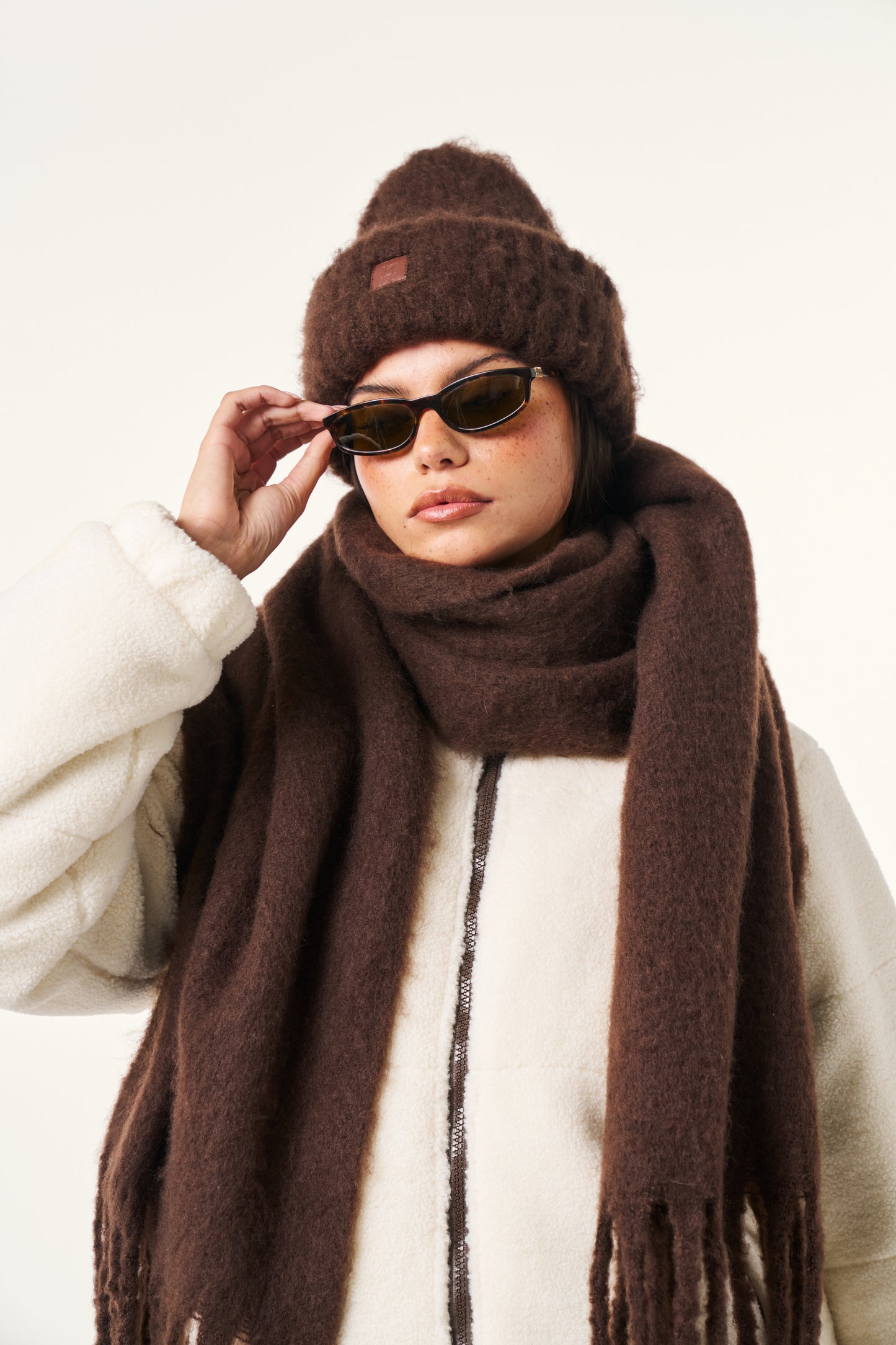 Fluffy Knitted Beanie Hat - Espresso