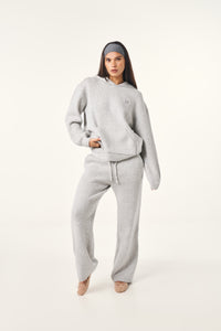 Wide Leg Premium Knitted Trousers - Grey Marl