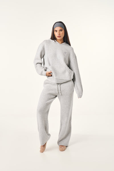 Wide Leg Premium Knitted Trousers - Grey Marl