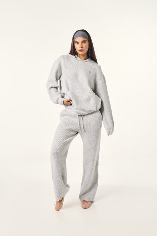 Wide Leg Premium Knitted Trousers - Grey Marl