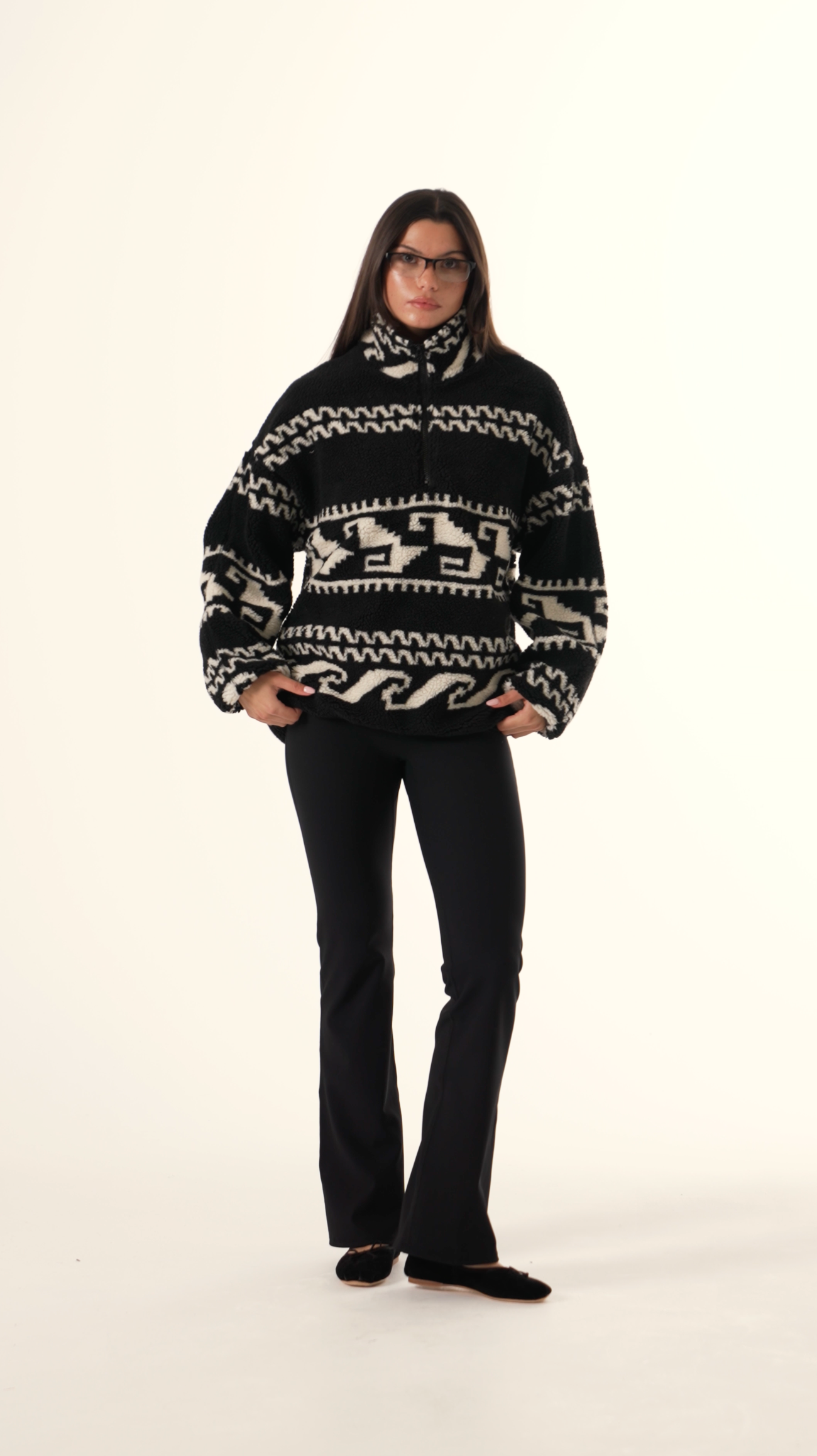 Aztec Detail Quarter Zip Borg Sweatshirt - Core Black – reasn Aztec Detail Quarter Zip Borg Sweatshirt - Core Black – reasn