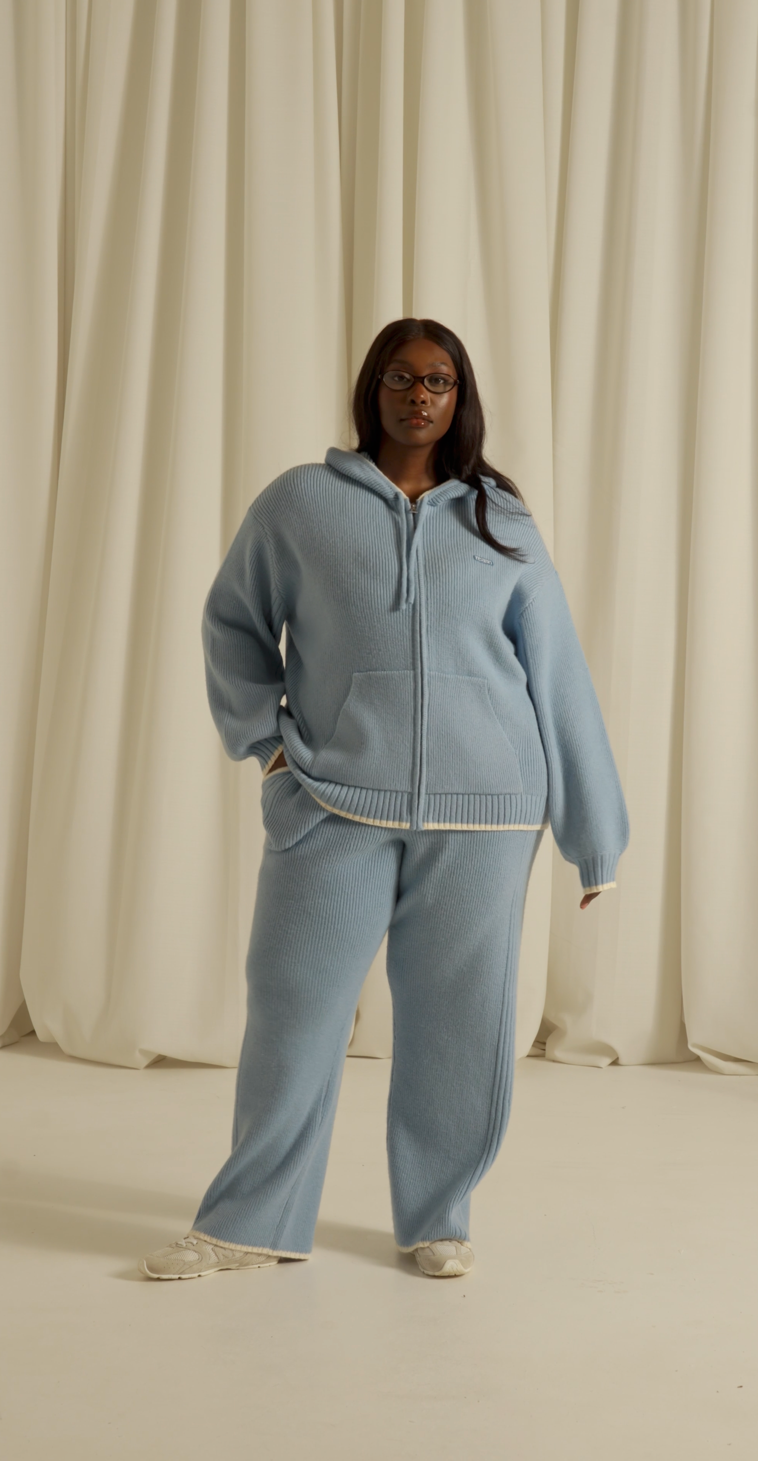 Contrast Tipping Knitted Zip Through Hoodie - Powder Blue – reasn Contrast Tipping Knitted Zip Through Hoodie - Powder Blue – reasn