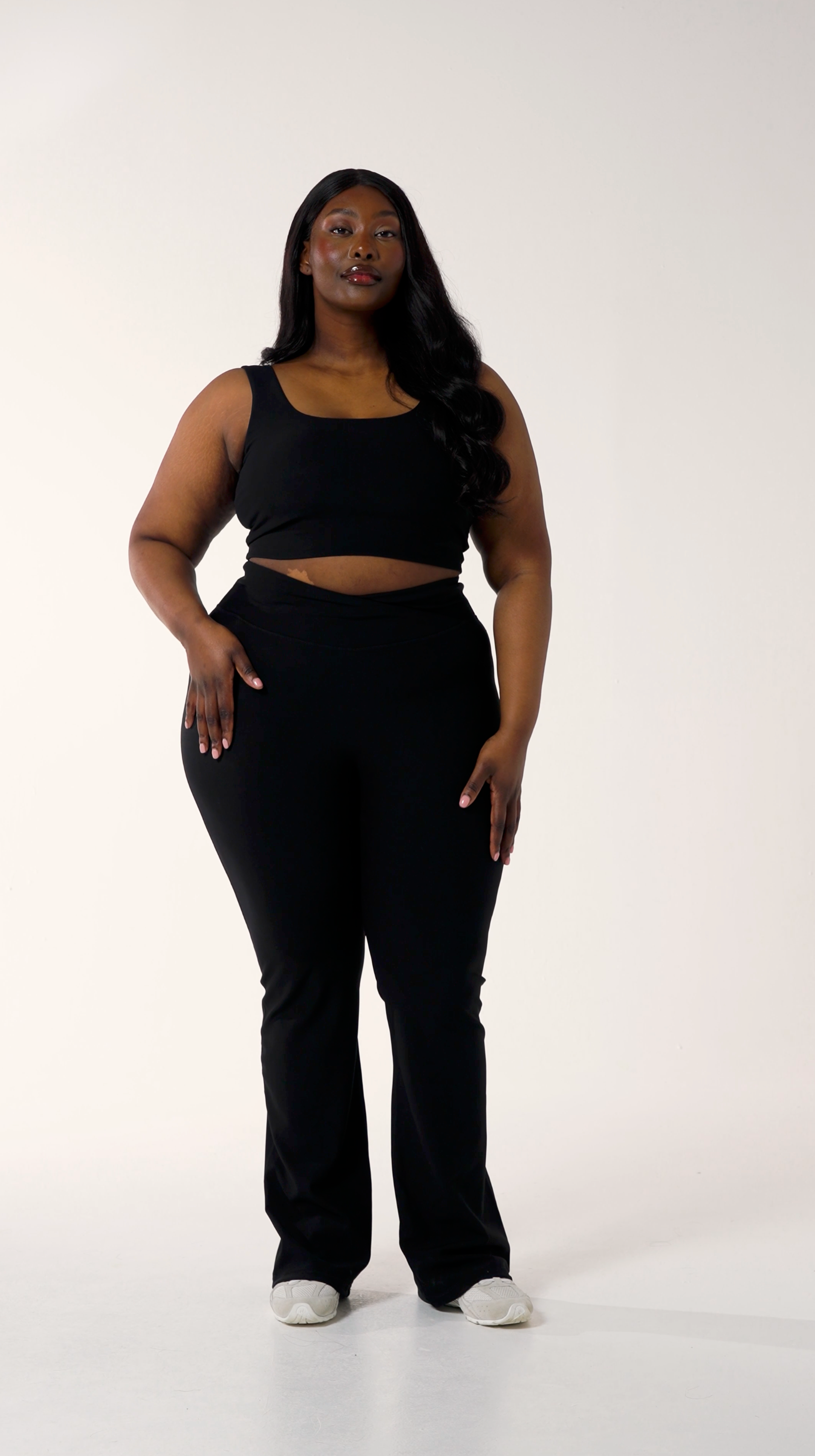 The Sculpt Wrap Waistband Flare Leg Trouser - Core Black – reasn